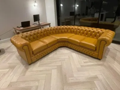 Full Grain Genuine Leather Mustard Chesterfield 5-Seater Couch