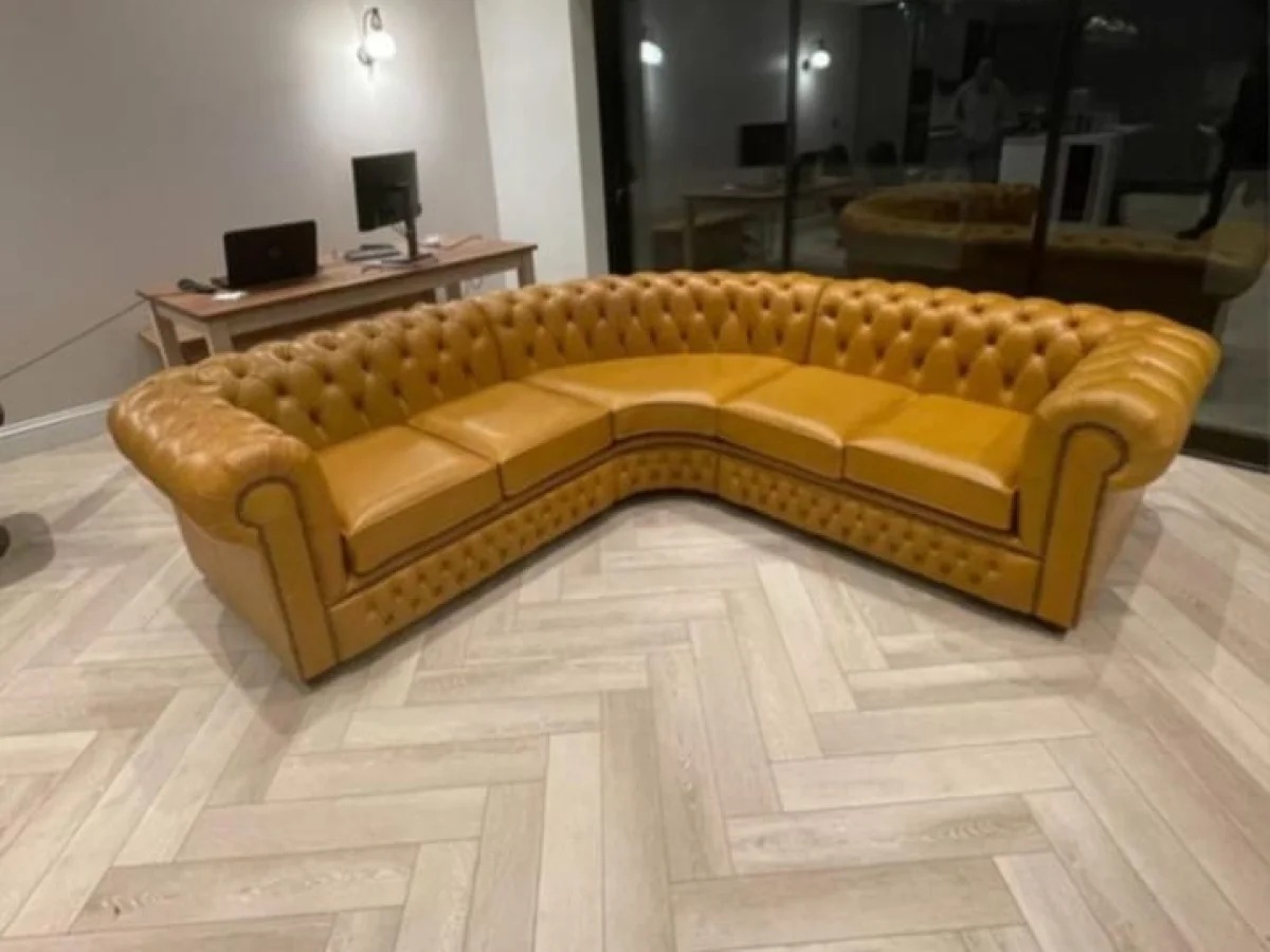 Full Grain Genuine Leather Mustard Chesterfield 5-Seater Couch