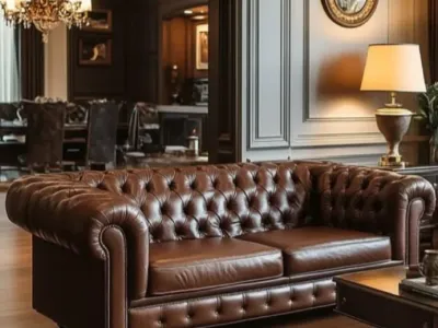 Full Grain Genuine Leather Chesterfield 2-Seater Couch